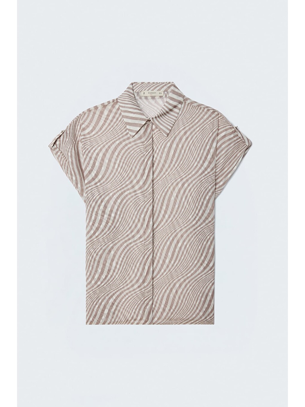 Kısa Kollu Zebra Desenli Gömlek - Bej-5