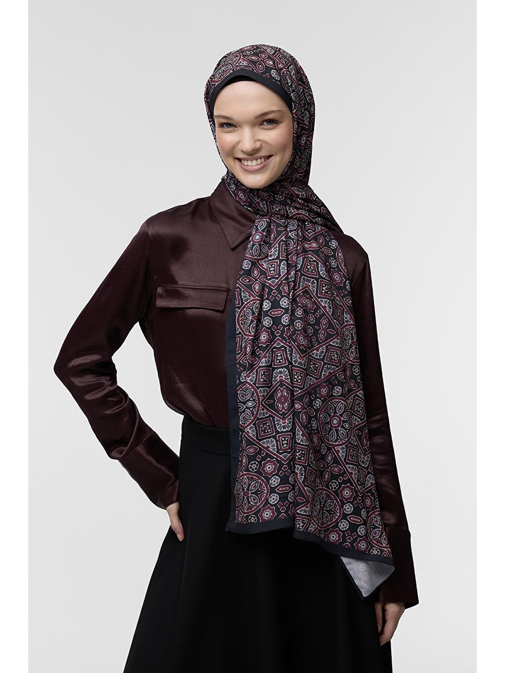 Bordo Daily Print Şal Palm Desenli-1