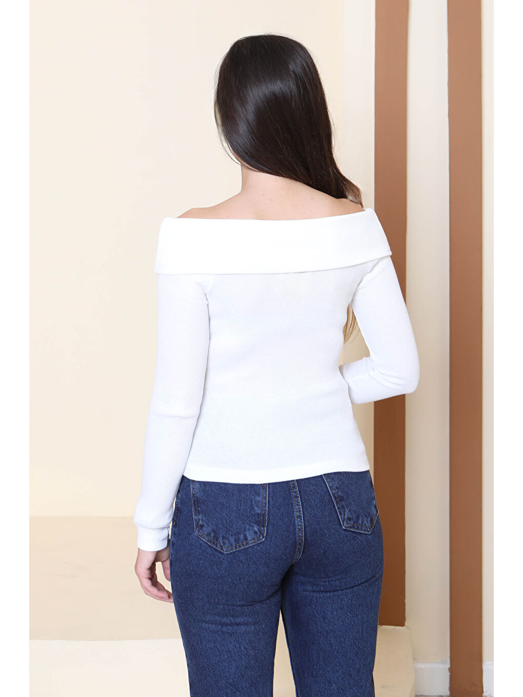 Madonna Yaka Kaşkorse Uzun kollu Bluz Beyaz - 27897-BEYAZ-3