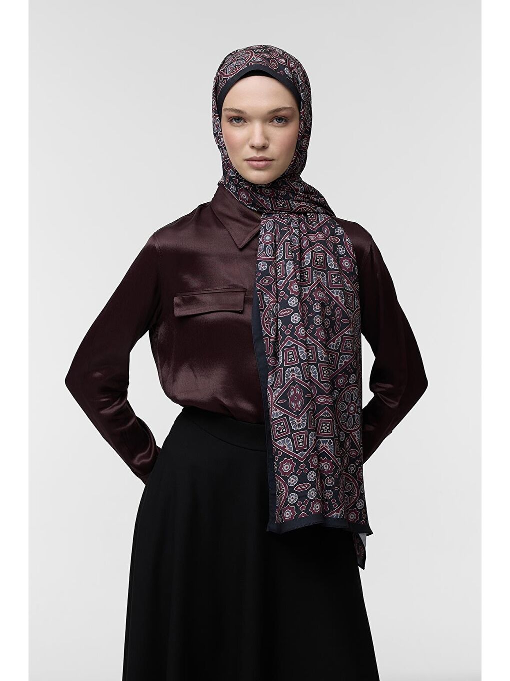 Bordo Daily Print Şal Palm Desenli-2