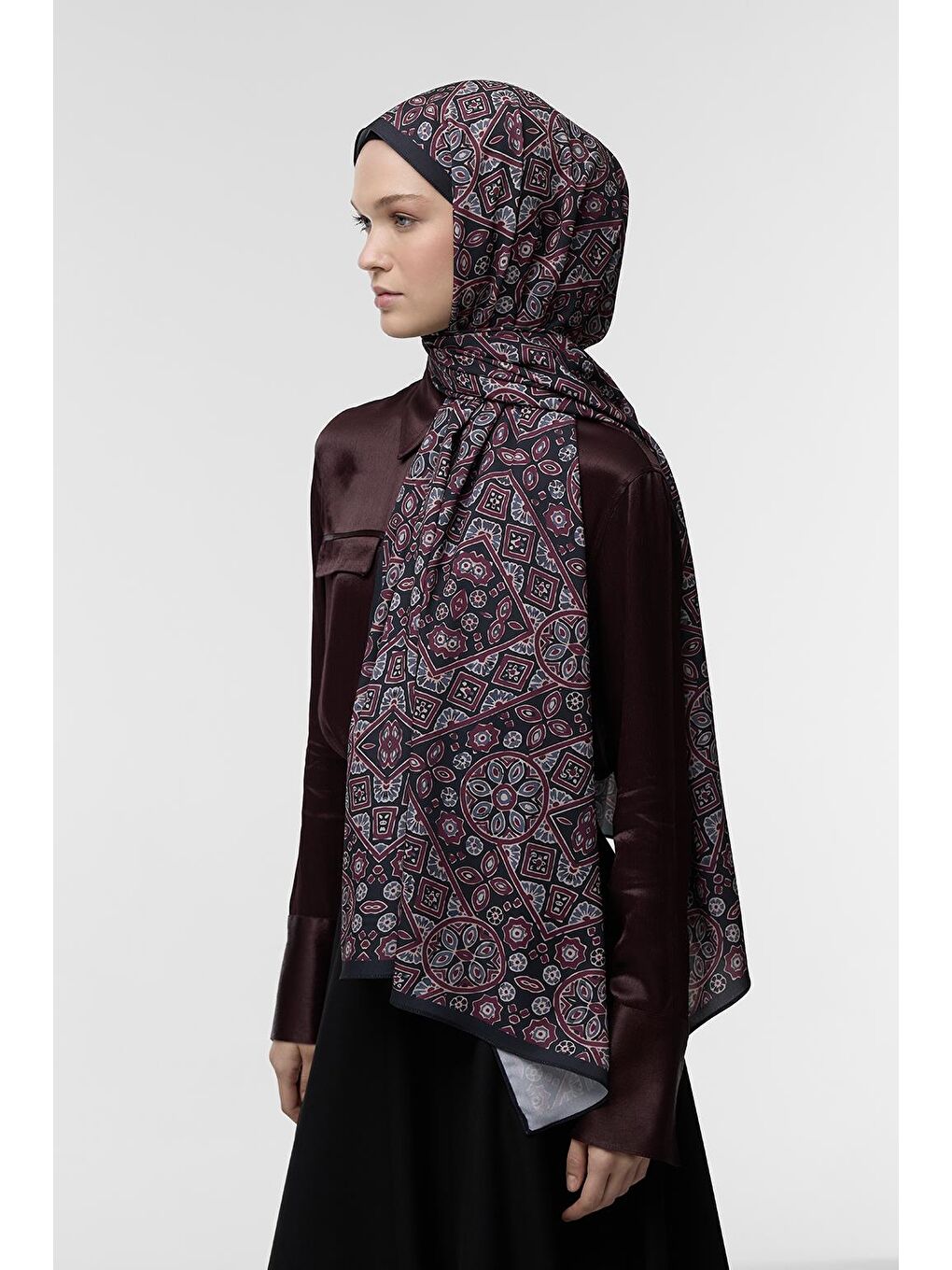 Bordo Daily Print Şal Palm Desenli-3