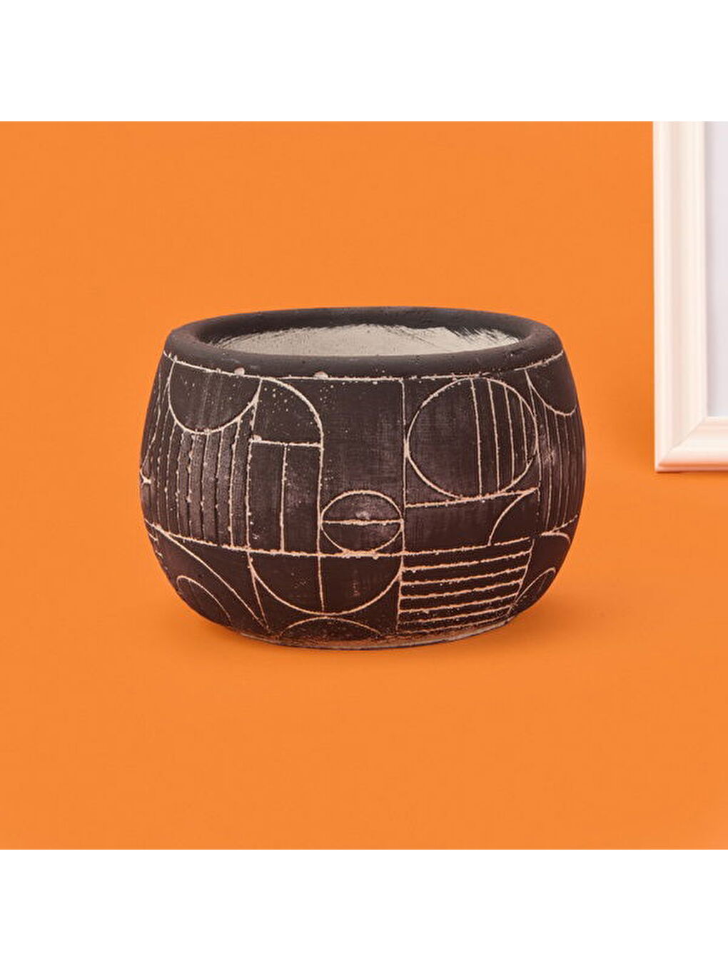 Boho Desenli Beton Saksı - Siyah - 14x12,5 cm-1