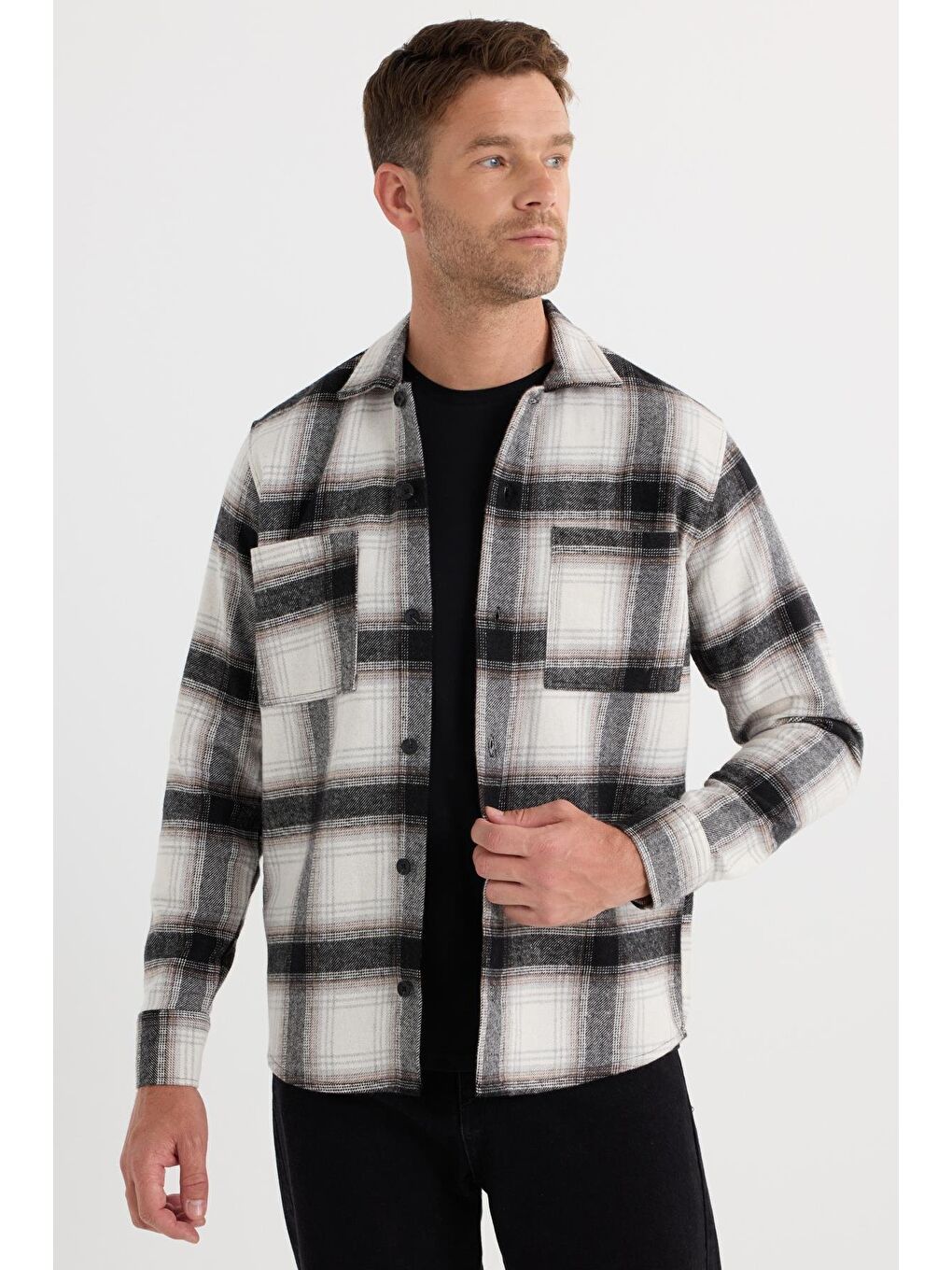 Karışık Erkek Regular Fit Normal Kesim Çift Cepli Kışlık Oduncu Kareli Gömlek