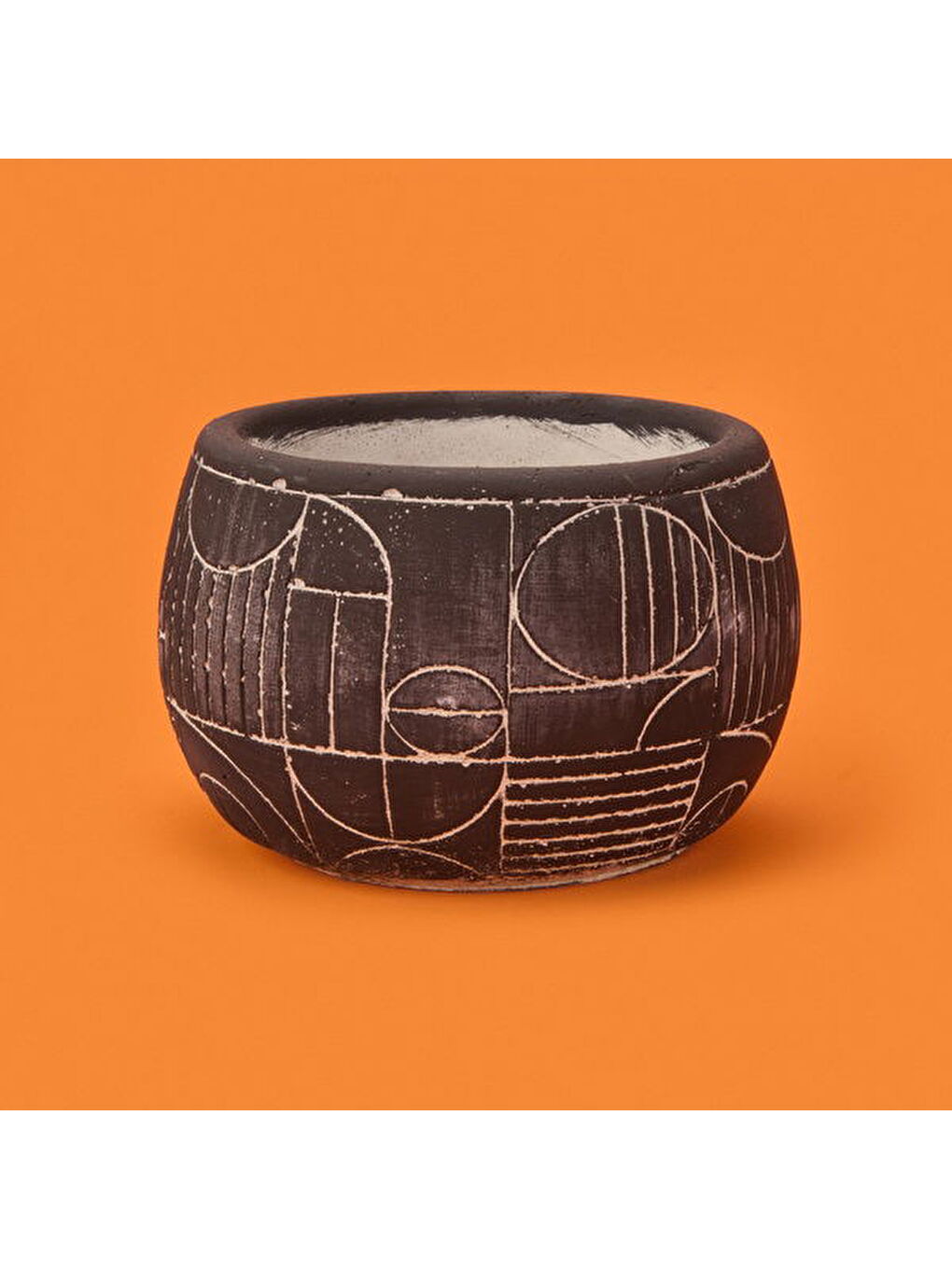 Boho Desenli Beton Saksı - Siyah - 14x12,5 cm-2