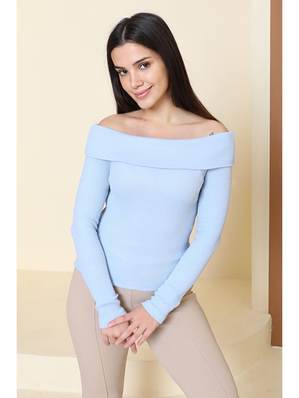 Madonna Yaka Kaşkorse Uzun kollu Bluz Bebe Mavi - 27897-BEBE-MAVI