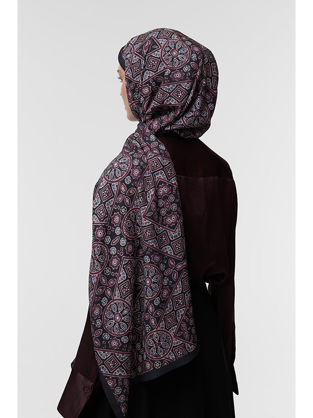 Bordo Daily Print Şal Palm Desenli-5