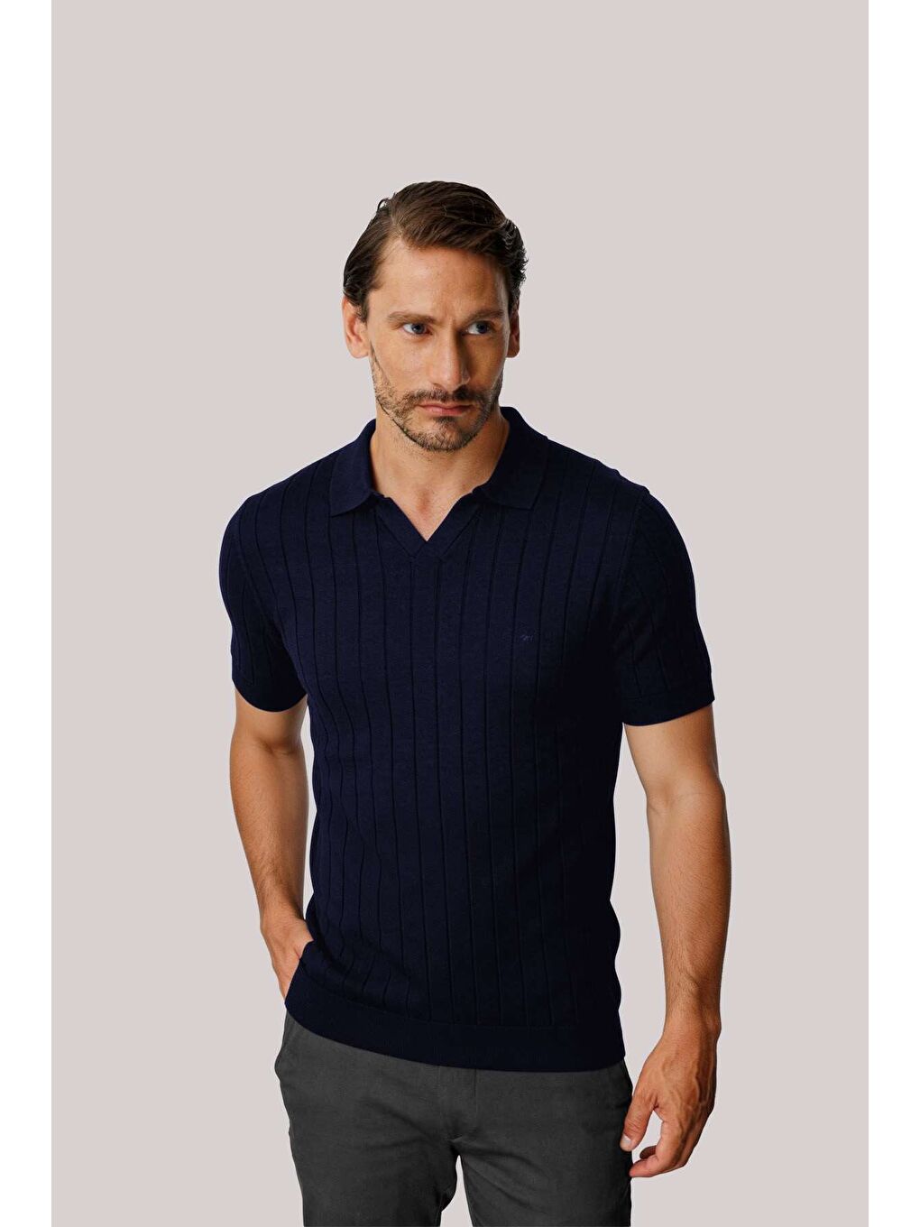 Erkek Lacivert Triko Polo Yaka Tişört – Ve Modern Fit
