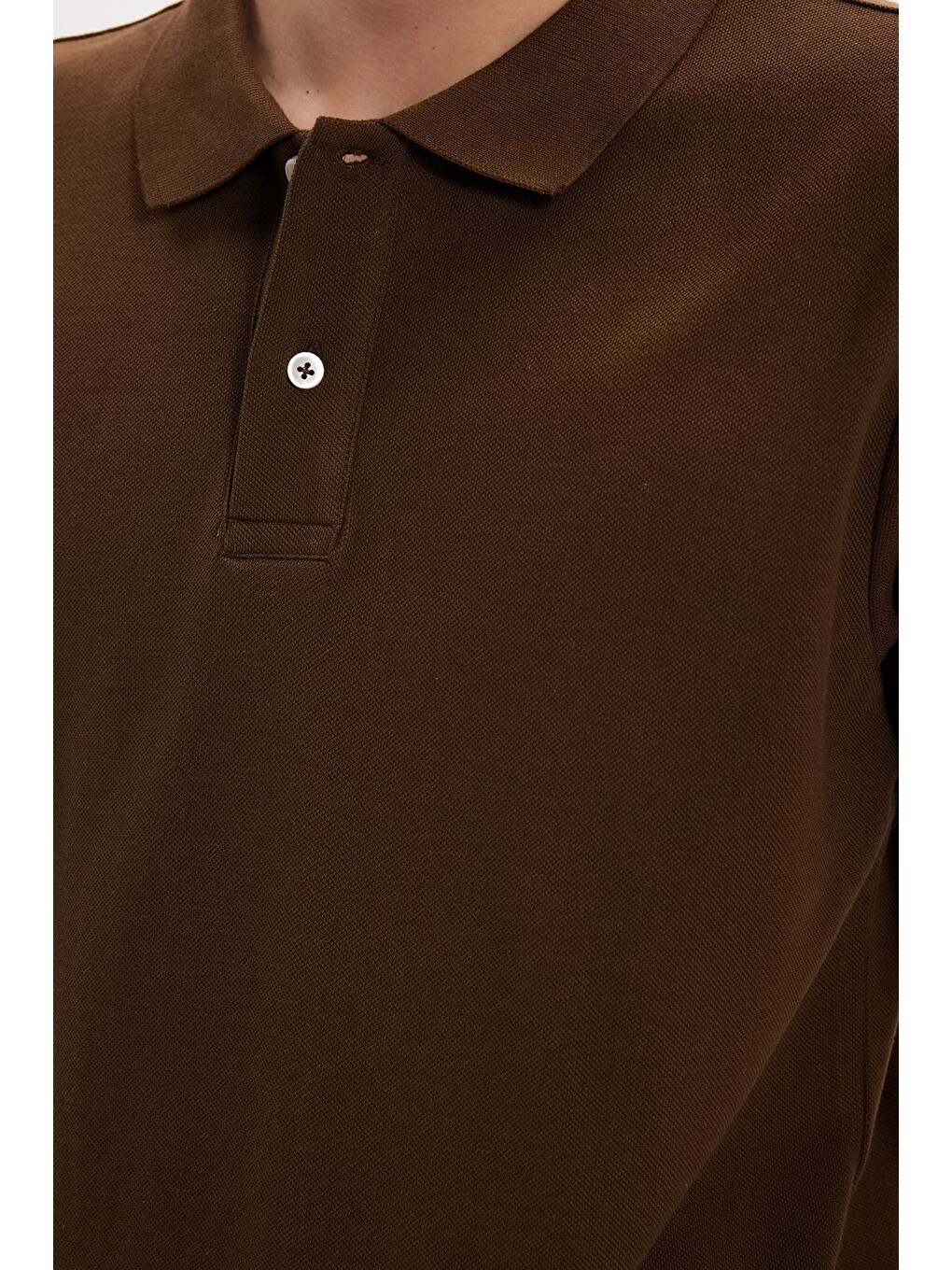 Erkek Slim Fit Dar Kesim %100 Pamuk Kısa Kollu Polo Yaka Kahverengi Tişört-3