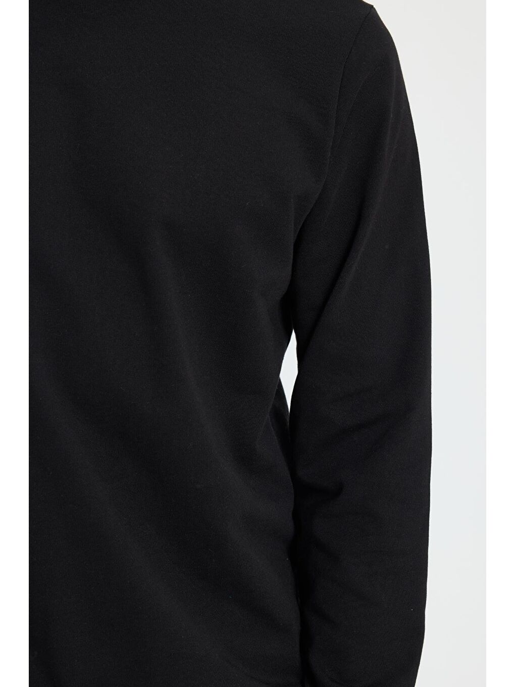 Erkek Relax Fit Rahat Kesim %100 Pamuk 2 İplik Bisiklet Yaka Siyah Sweatshirt-6