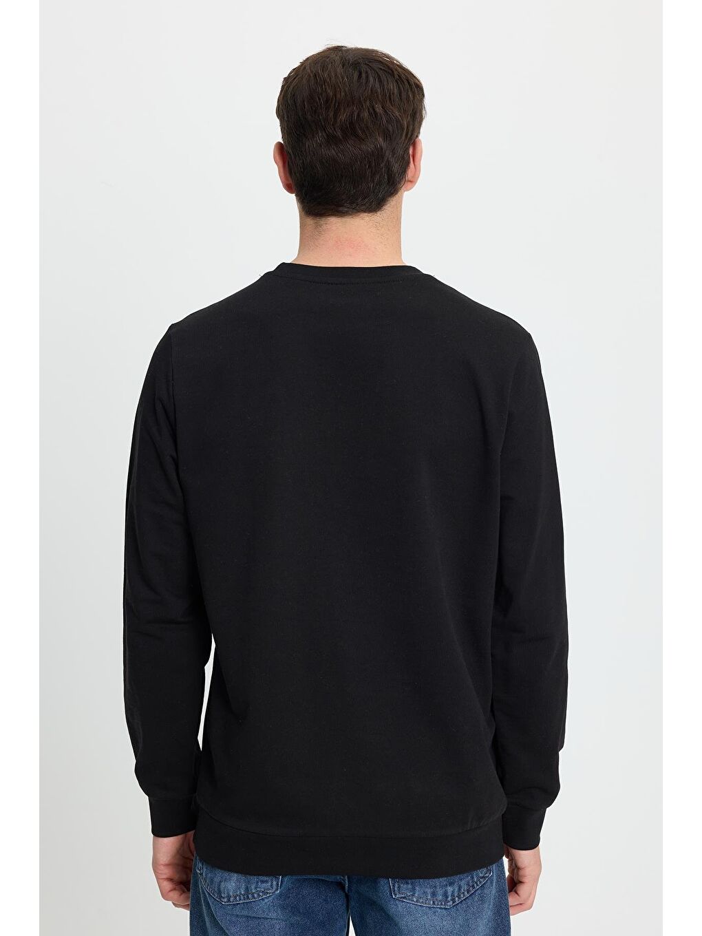 Erkek Relax Fit Rahat Kesim %100 Pamuk 2 İplik Bisiklet Yaka Siyah Sweatshirt-7