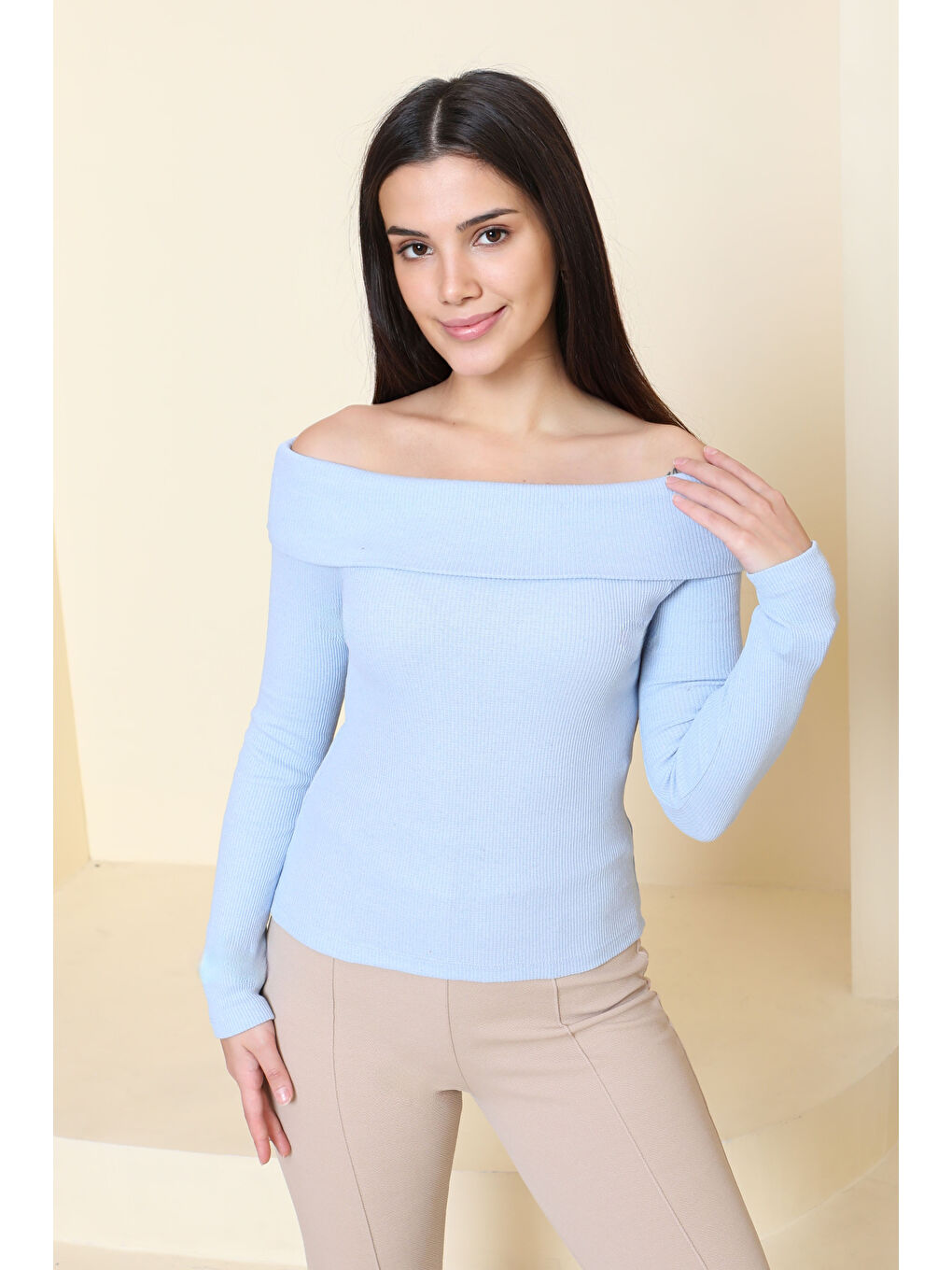 Madonna Yaka Kaşkorse Uzun kollu Bluz Bebe Mavi - 27897-BEBE-MAVI-1