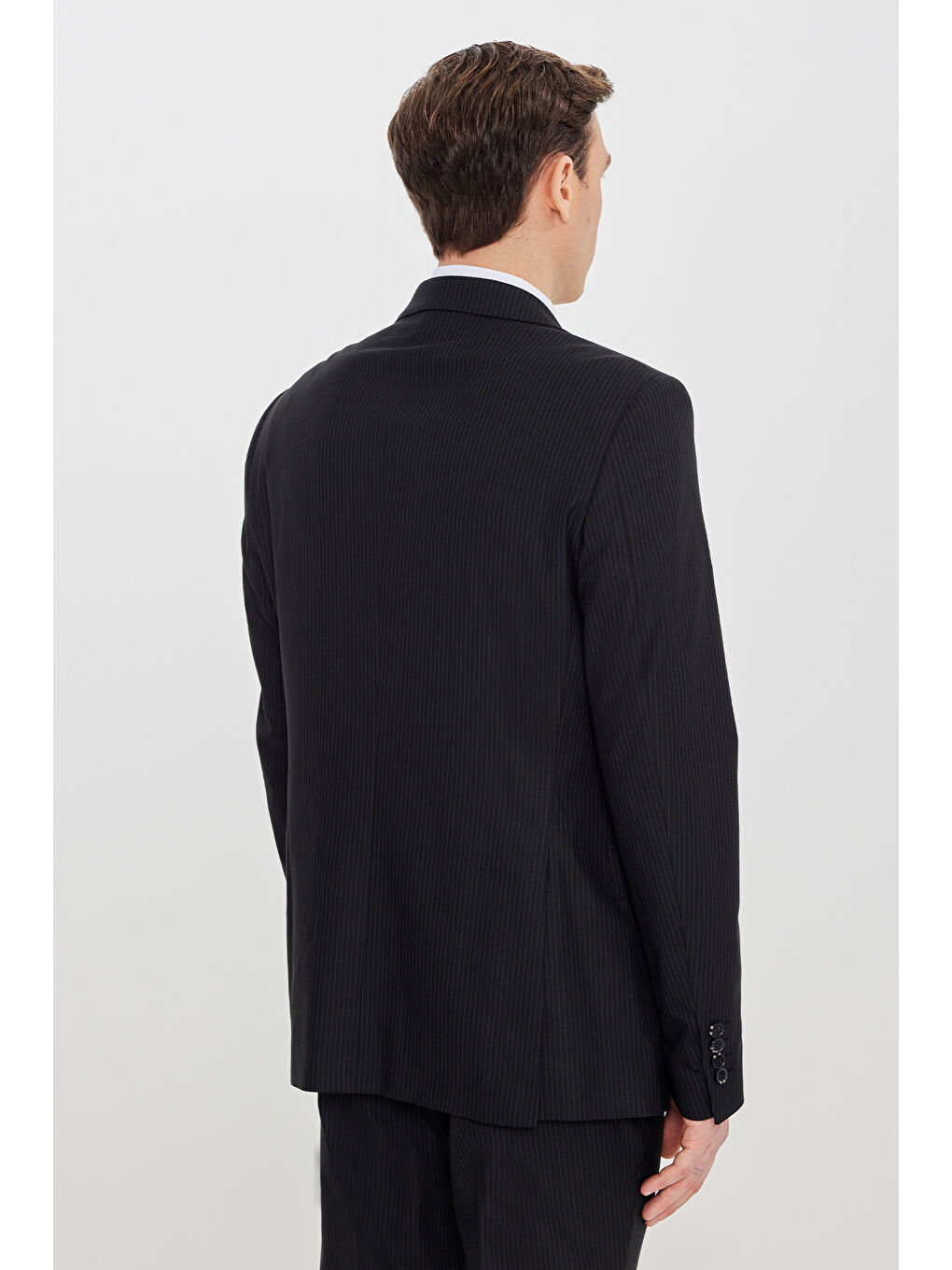 Erkek Siyah Slim Fit Kırlangıç Yaka Çizgili Esnek Takım Elbise-4