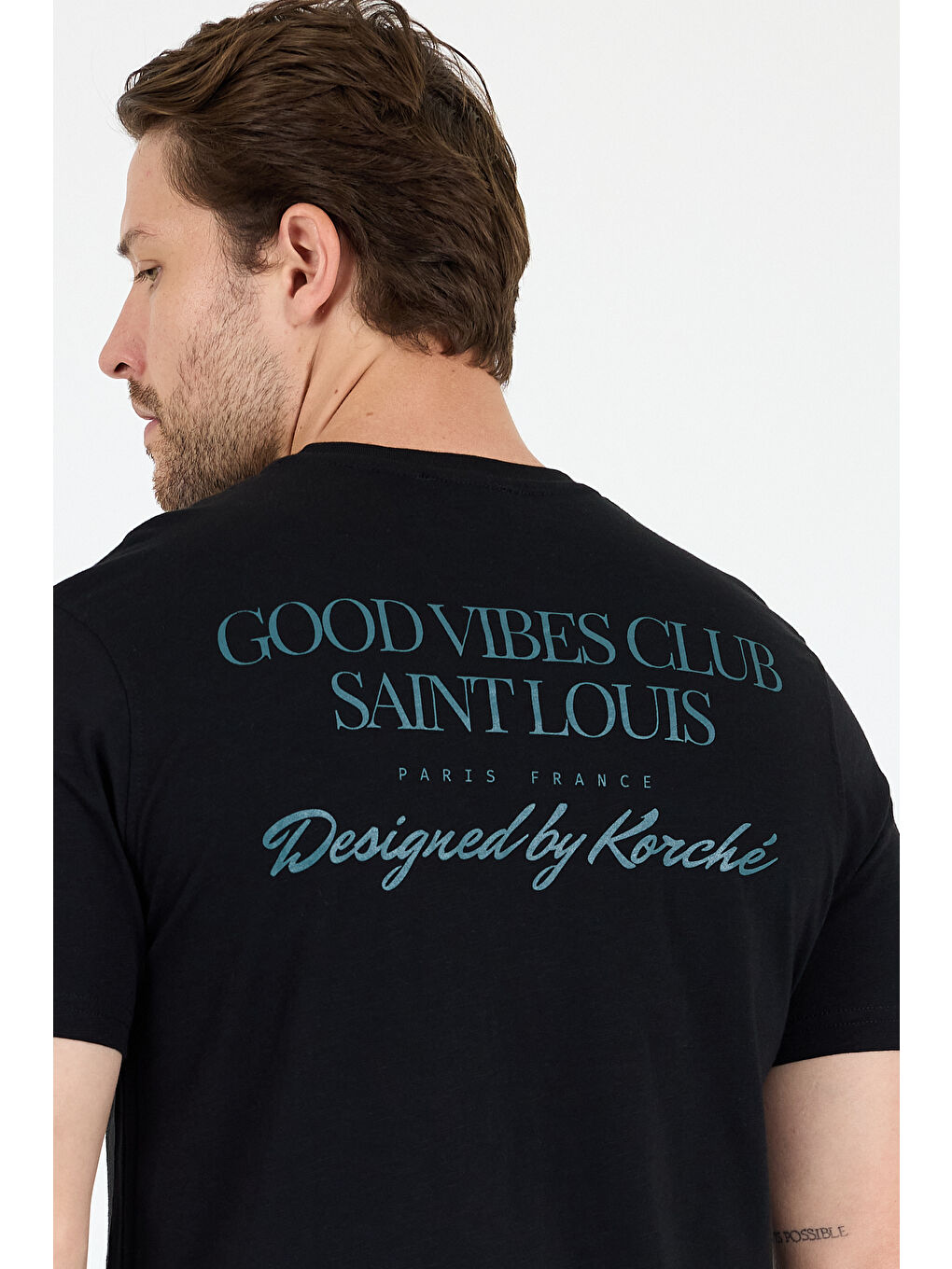 Siyah Bisiklet Yaka Baskılı Penye Erkek %100 Pamuk Tişört-4