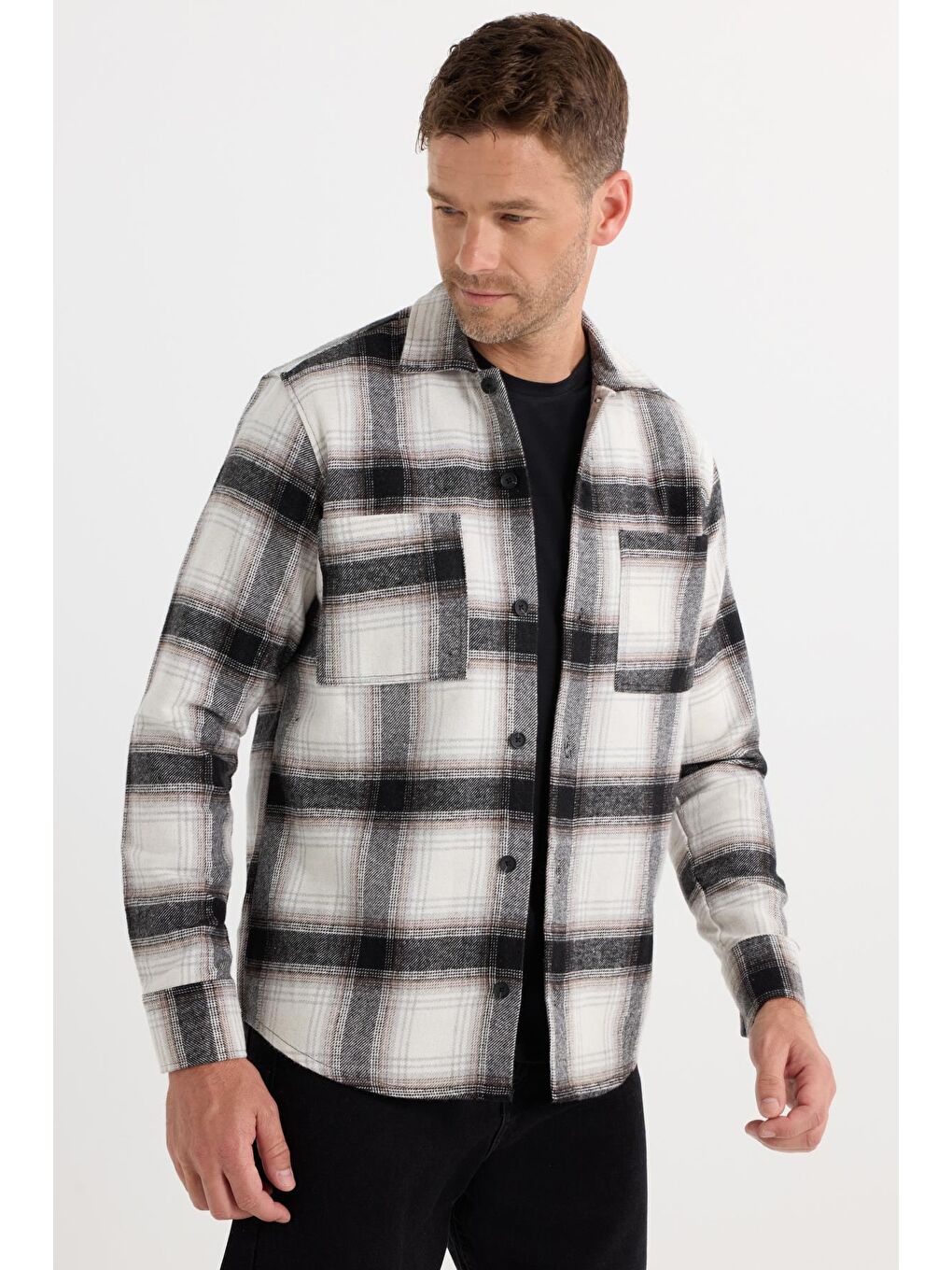 Karışık Erkek Regular Fit Normal Kesim Çift Cepli Kışlık Oduncu Kareli Gömlek-3