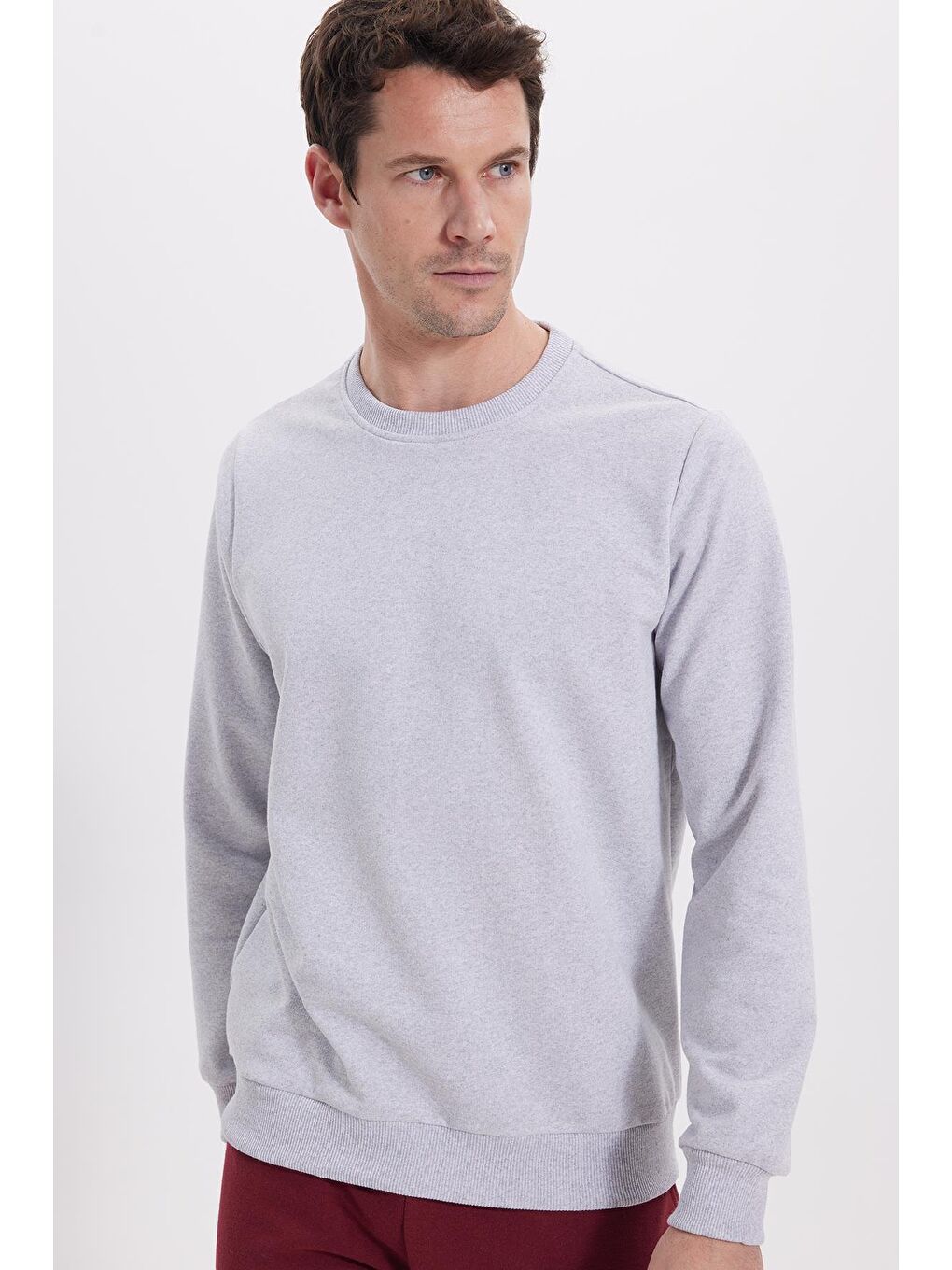 Erkek Relax Fit Rahat Kesim %100 Pamuk 2 İplik Bisiklet Yaka Gri Sweatshirt