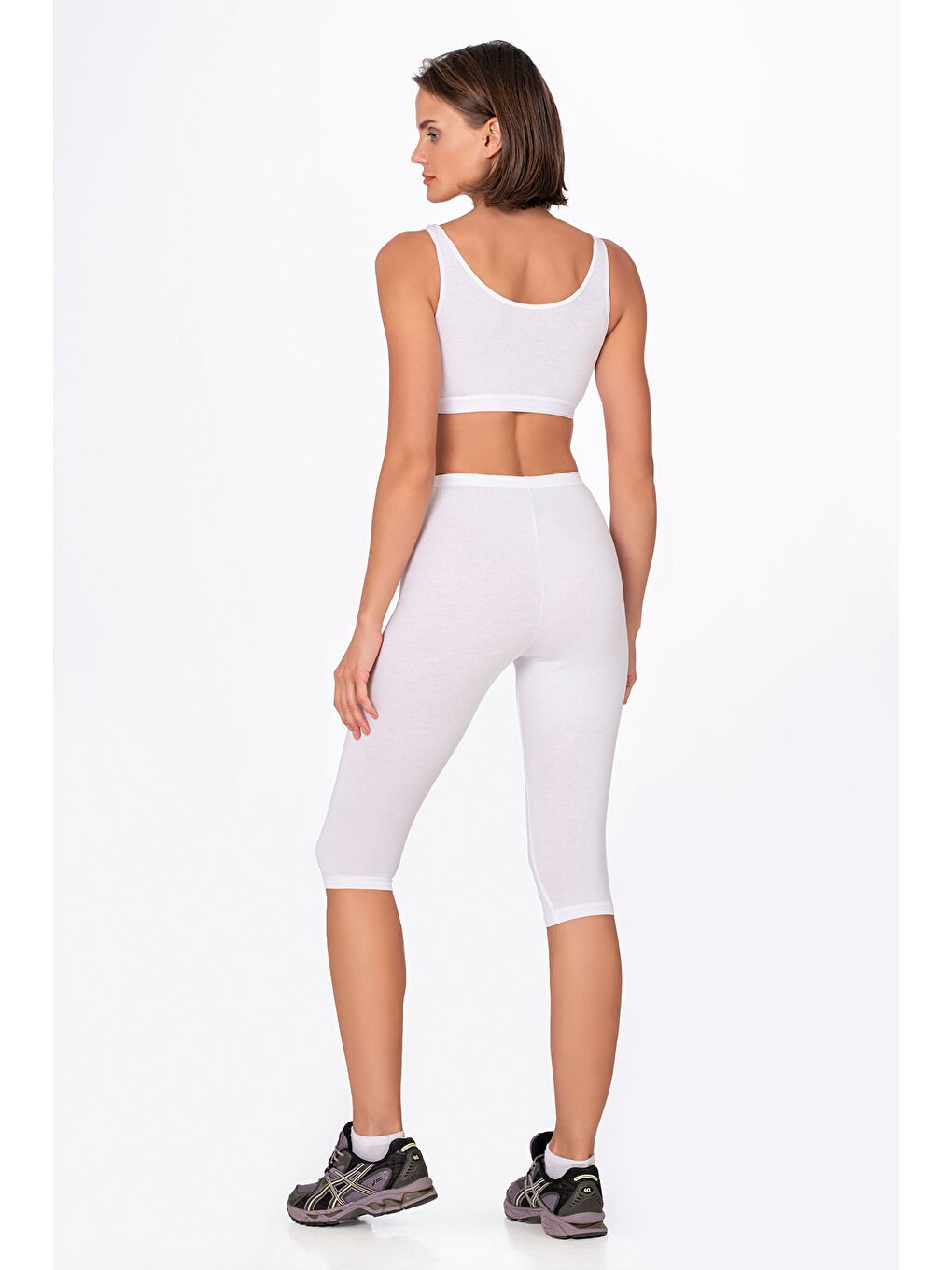 Kadın Elastanlı Süprem Düz Kapri Tayt | Beyaz K0458-1