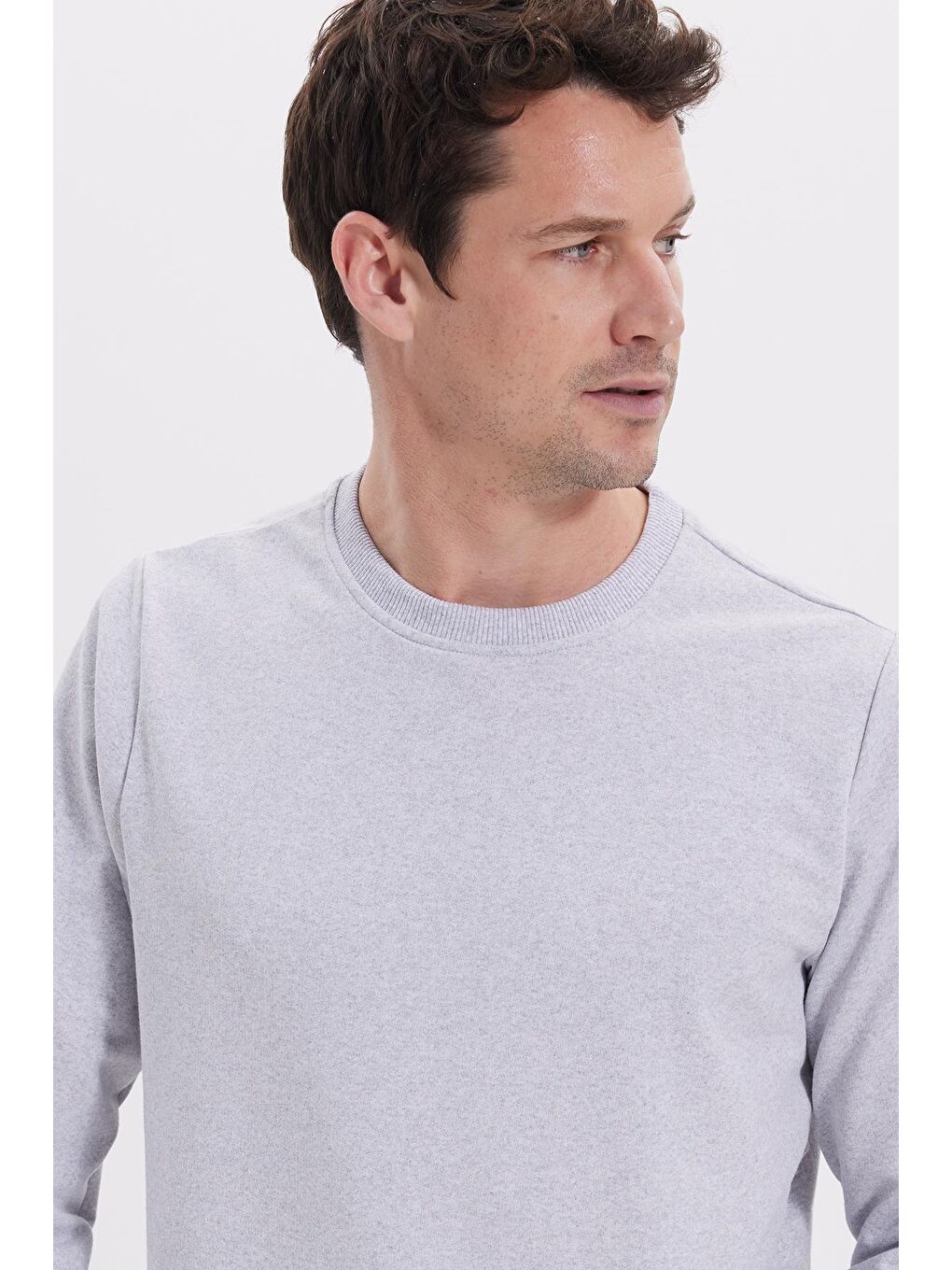 Erkek Relax Fit Rahat Kesim %100 Pamuk 2 İplik Bisiklet Yaka Gri Sweatshirt-1