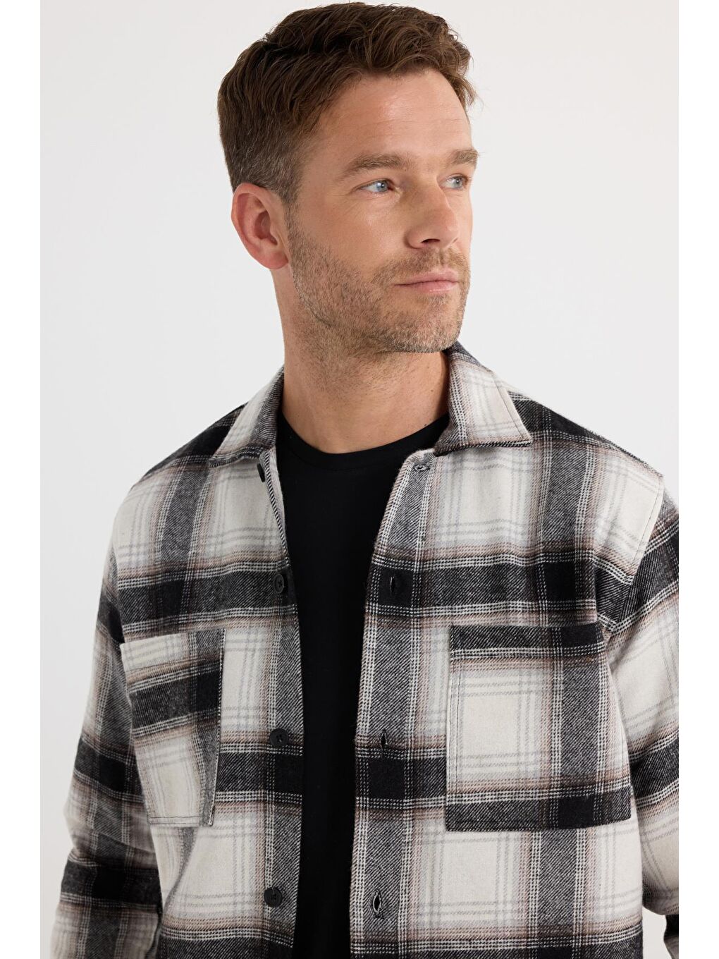 Karışık Erkek Regular Fit Normal Kesim Çift Cepli Kışlık Oduncu Kareli Gömlek-4