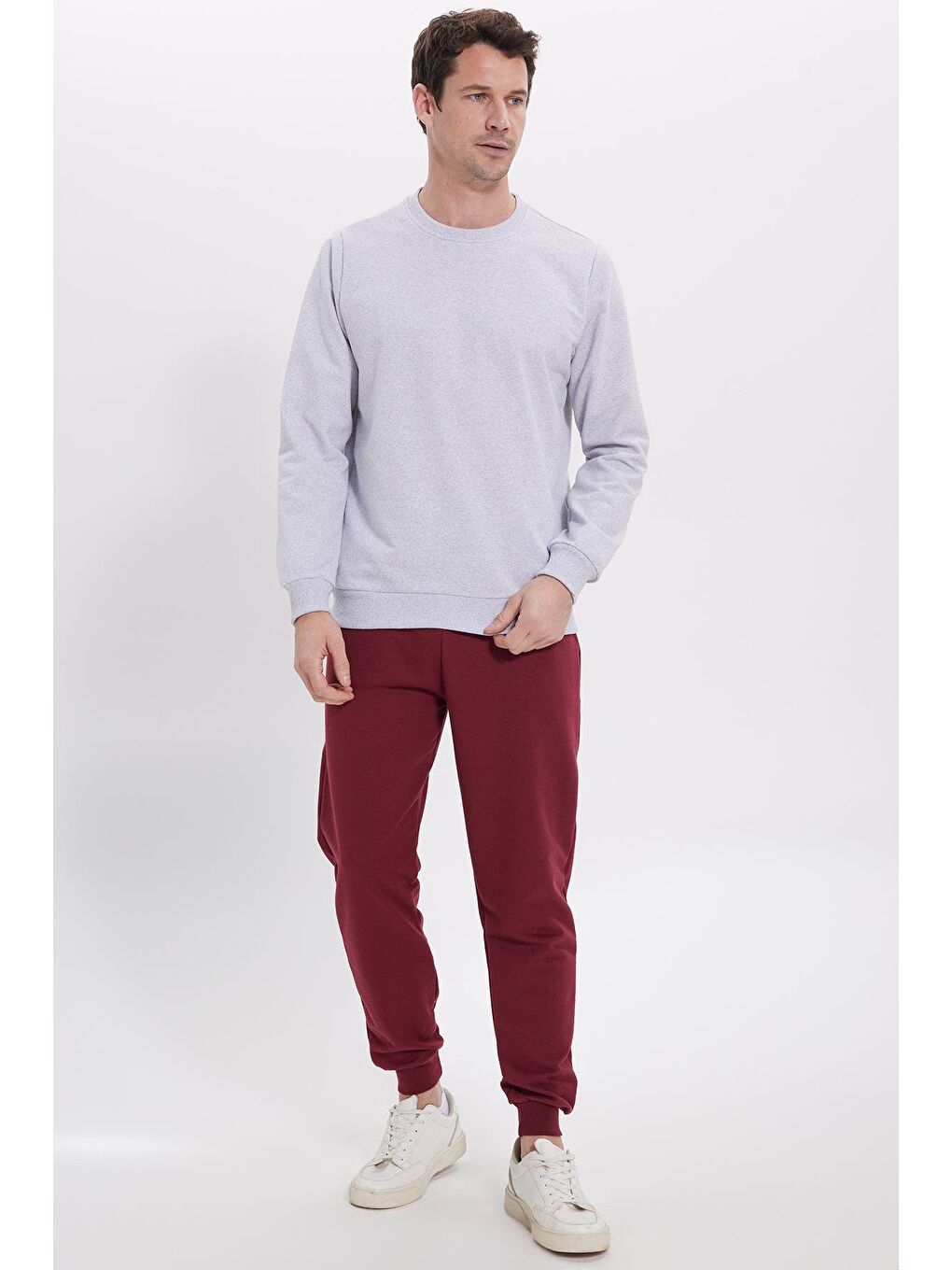 Erkek Relax Fit Rahat Kesim %100 Pamuk 2 İplik Bisiklet Yaka Gri Sweatshirt-3