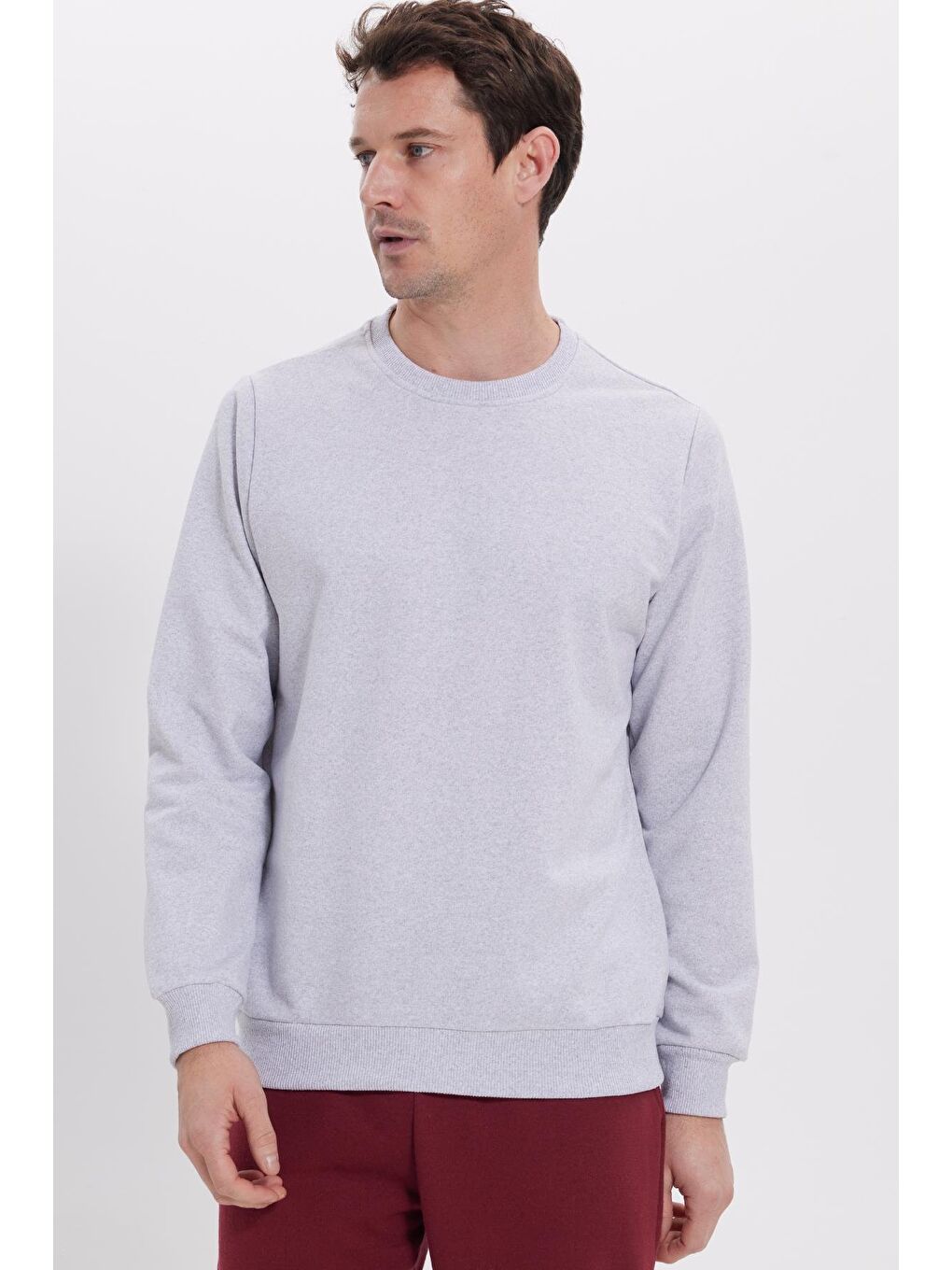 Erkek Relax Fit Rahat Kesim %100 Pamuk 2 İplik Bisiklet Yaka Gri Sweatshirt-4