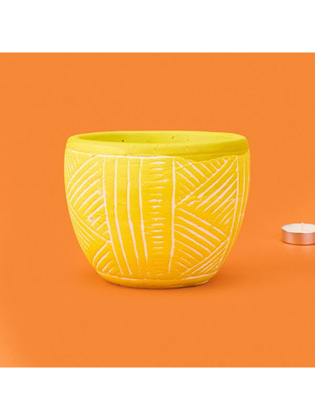 Duvar Desenli Beton Saksı - Sarı - 13,5x12,5 cm-3