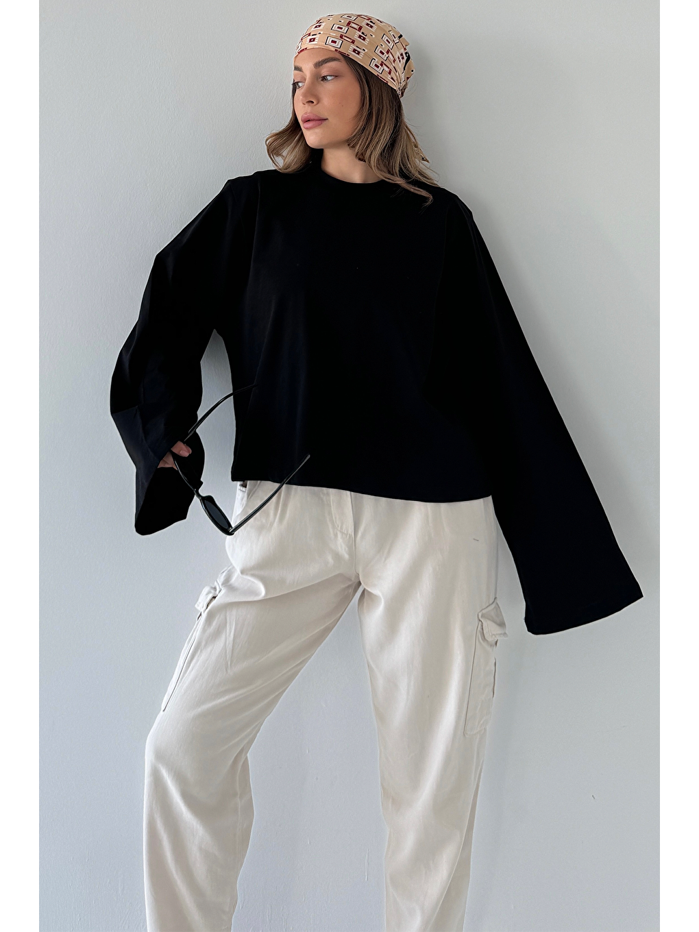 Geniş Kol Oversize 2'Li Paket T-Shirt 965 Siyah/Beyaz-3