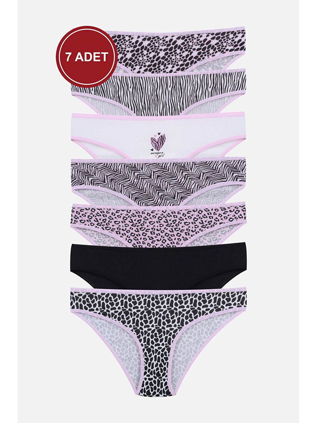 Pembe Kadın 7'li Desenli Pamuklu Elastanlı Külot