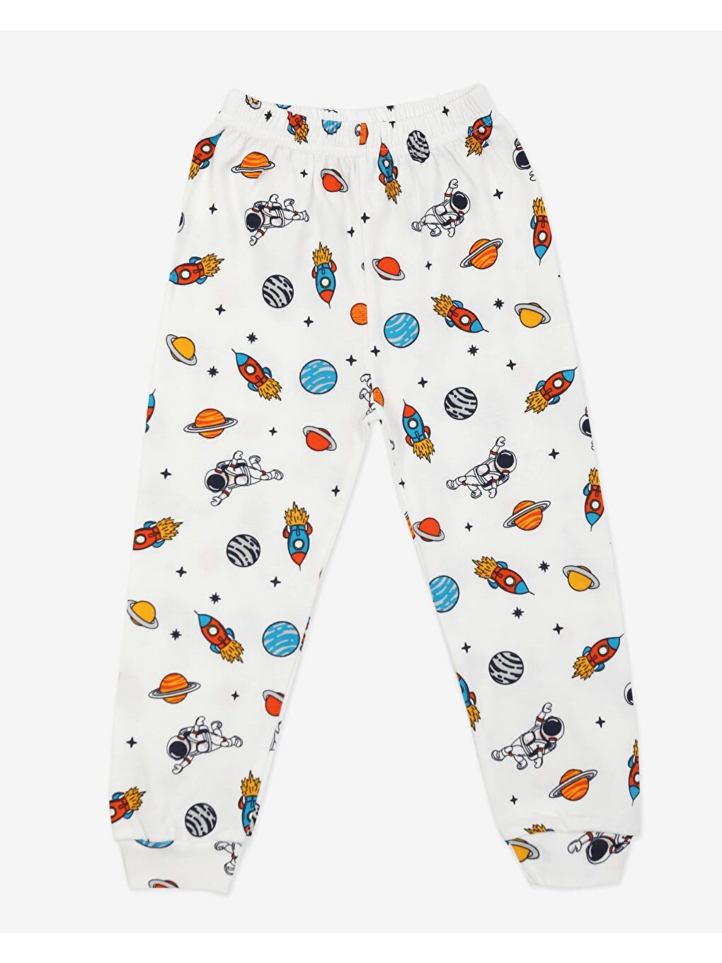 Ekru Astronot Desenli Düğmeli Erkek Çocuk Pijama Takımı-2