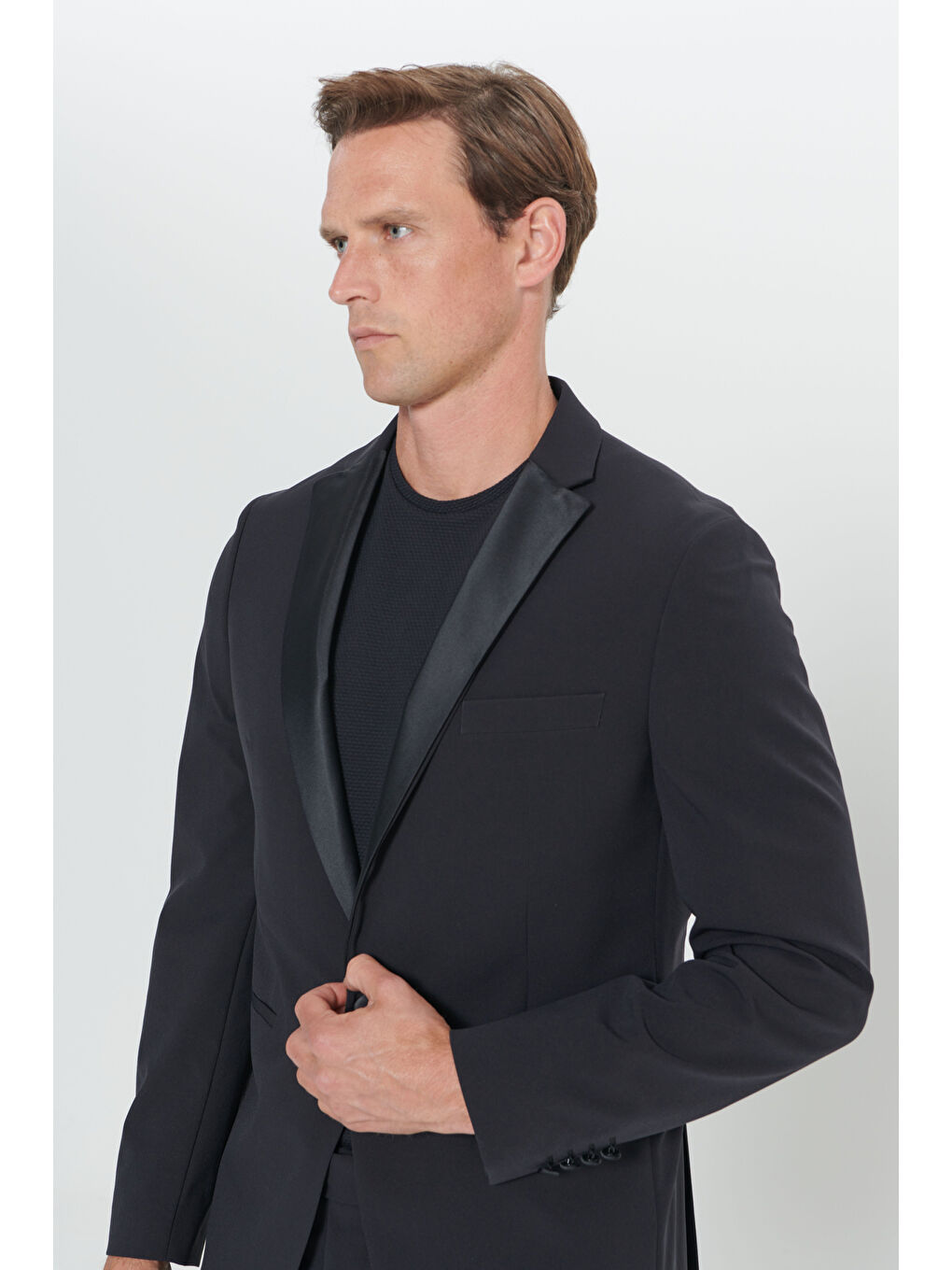 Erkek Siyah Slim Fit Dar Kesim Mono Yaka Smokin Takım