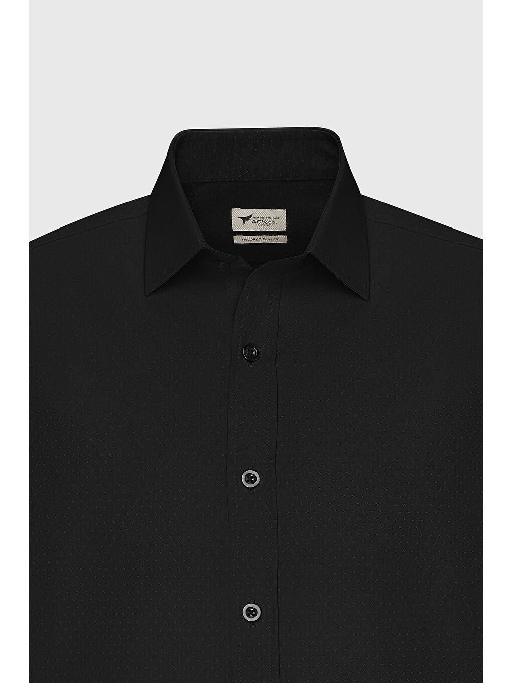 Erkek Siyah Pamuklu Slim Fit Dar Kesim Klasik Yaka Armürlü Gömlek-7