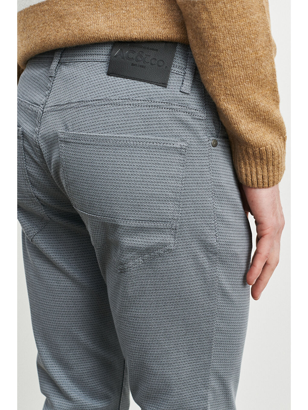 Erkek Gri-Mavi Slim Fit Dar Kesim Armürlü Esnek Casual Pantolon-5