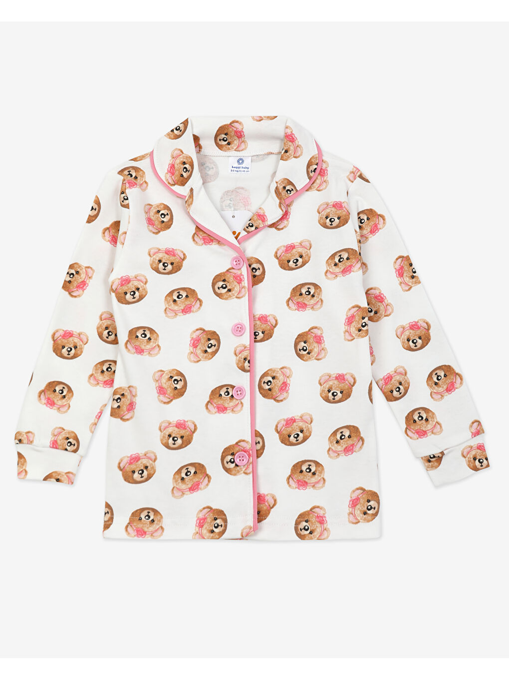 Ekru Bebe Yaka Düğmeli Kız Çocuk Pijama Takımı-1