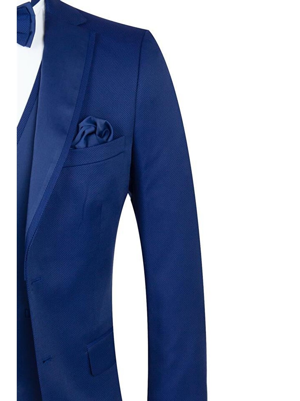 Lacivert Armürlü Mono Yaka Astarlı Yelekli 6 Drop Slim Fit Smokin Damatlık 1001195219-2