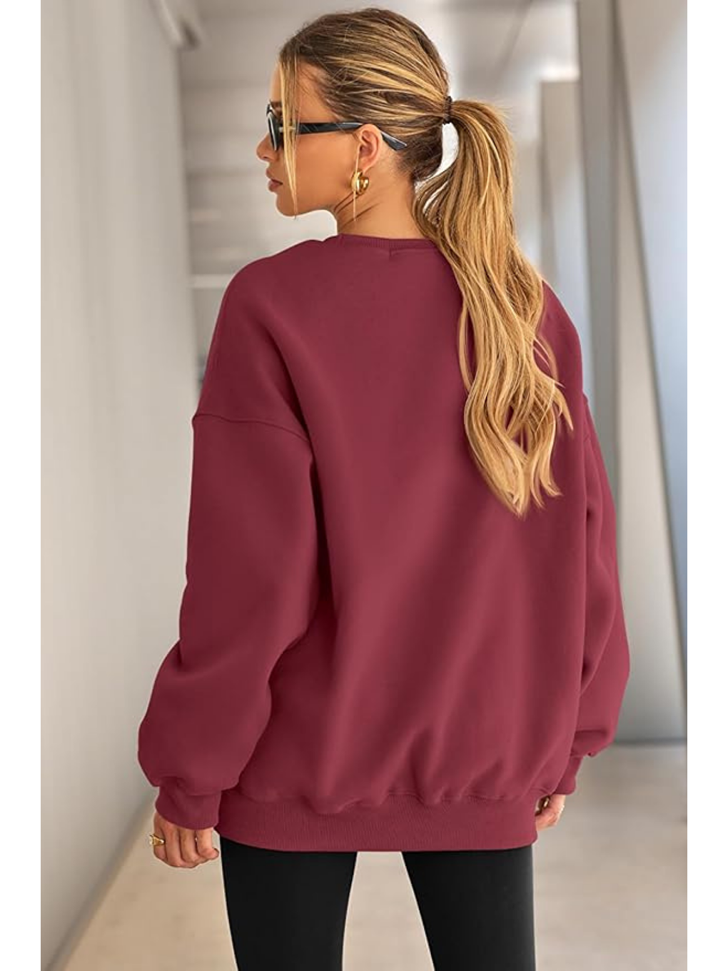 Bordo Genıus Store Kadın Sweatshirt Oversize Geniş Kalıp İçi Şardonlu Bisiklet Yaka Oversize Sweatshirt KA-2