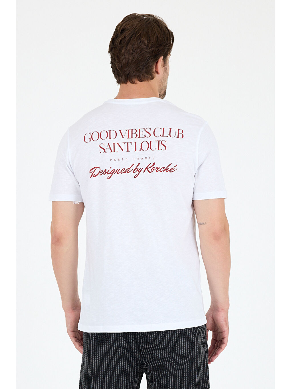 Beyaz Bisiklet Yaka Baskılı Penye Erkek %100 Pamuk Tişört-4