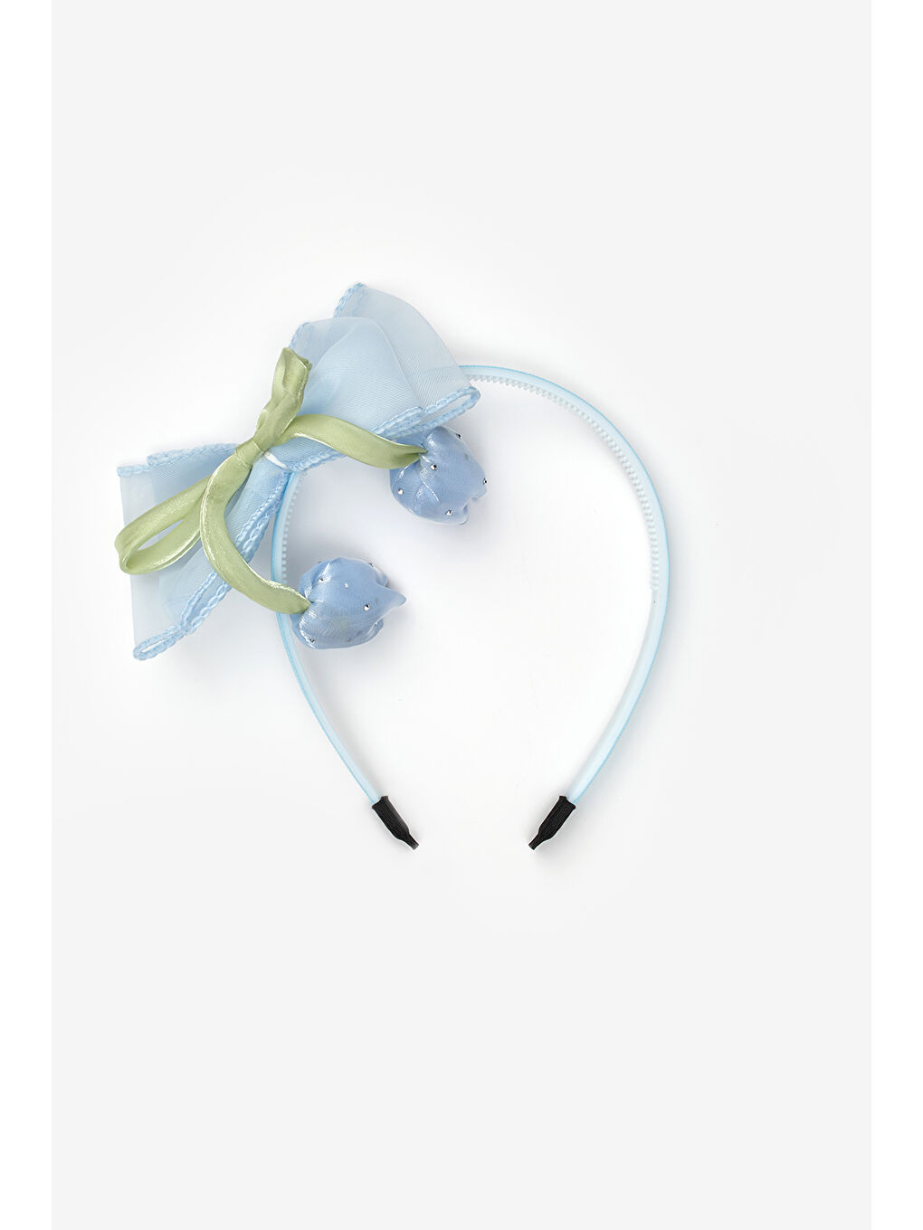 Mavi Lale Figürlü Fiyonk Detaylı Kız Çocuk Taç