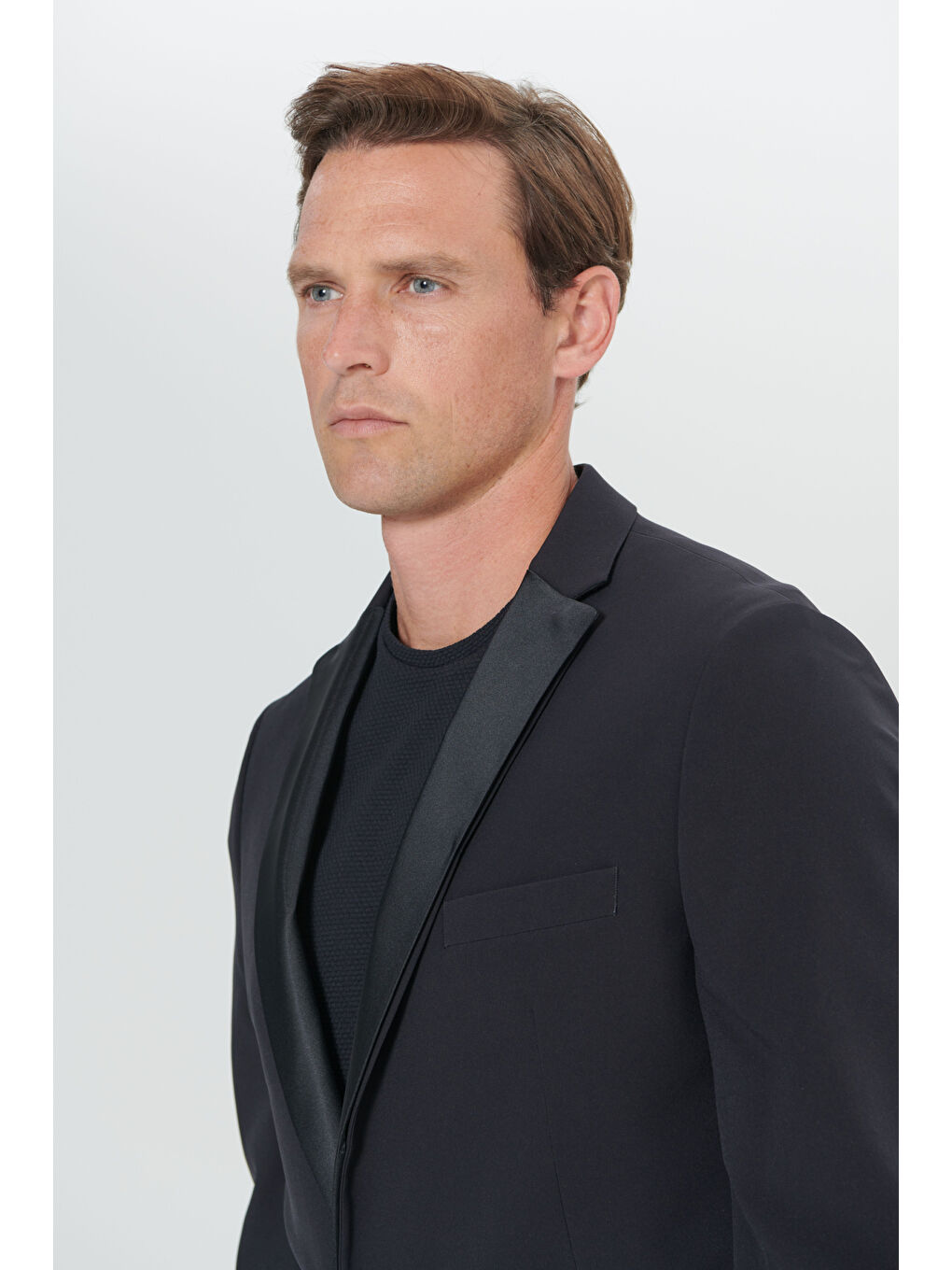 Erkek Siyah Slim Fit Dar Kesim Mono Yaka Smokin Takım-3