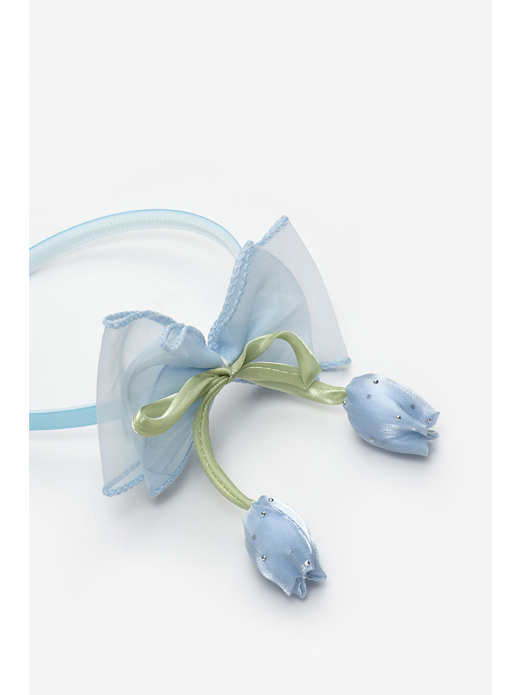 Mavi Lale Figürlü Fiyonk Detaylı Kız Çocuk Taç-1