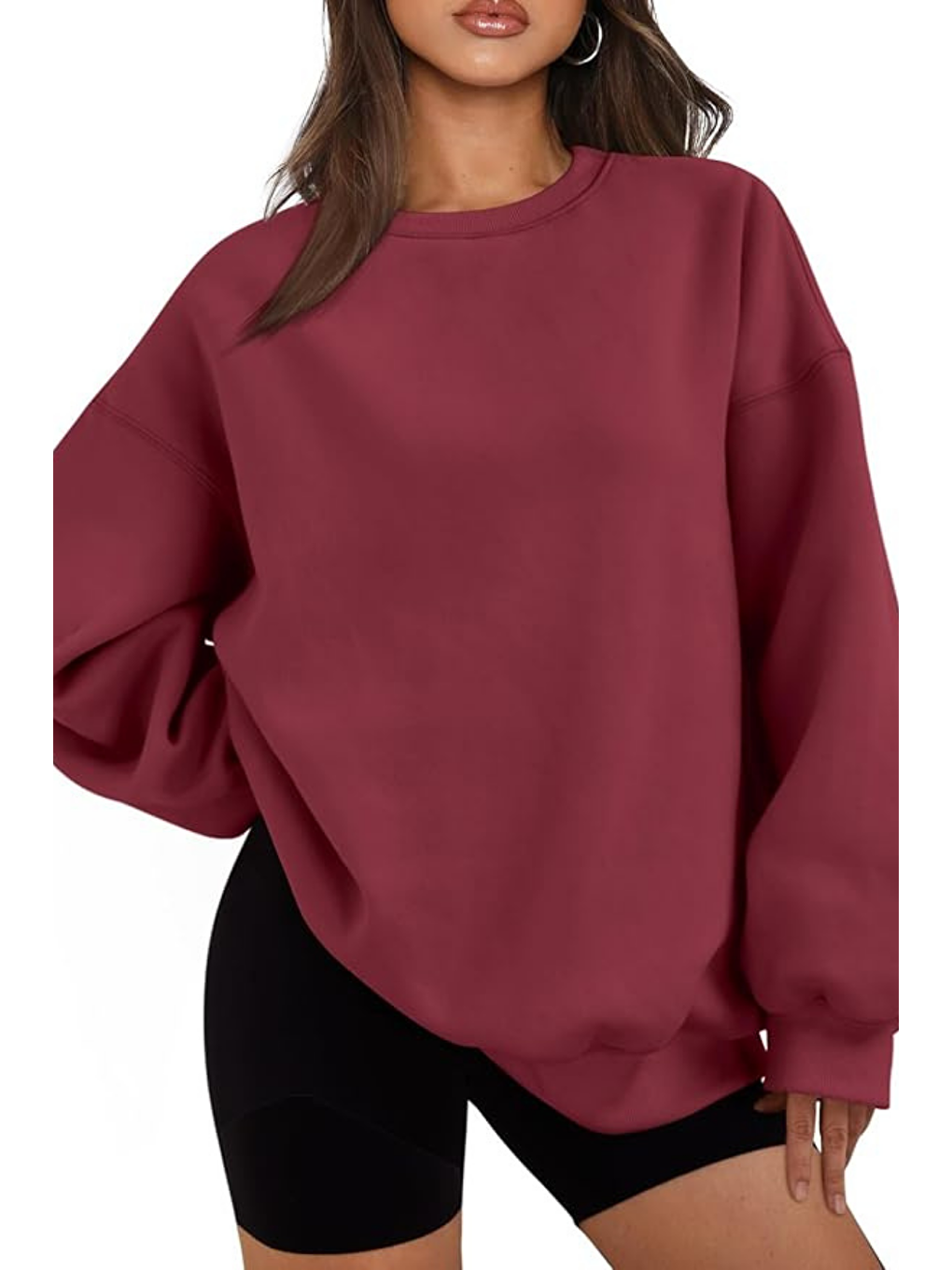 Bordo Genıus Store Kadın Sweatshirt Oversize Geniş Kalıp İçi Şardonlu Bisiklet Yaka Oversize Sweatshirt KA-3