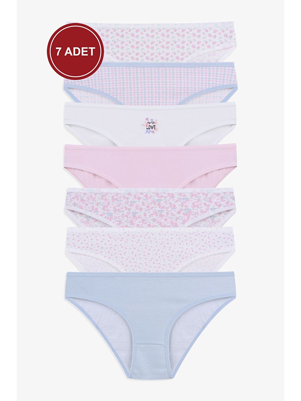 Pembe Kadın 7'li Desenli Pamuklu Elastanlı Külot