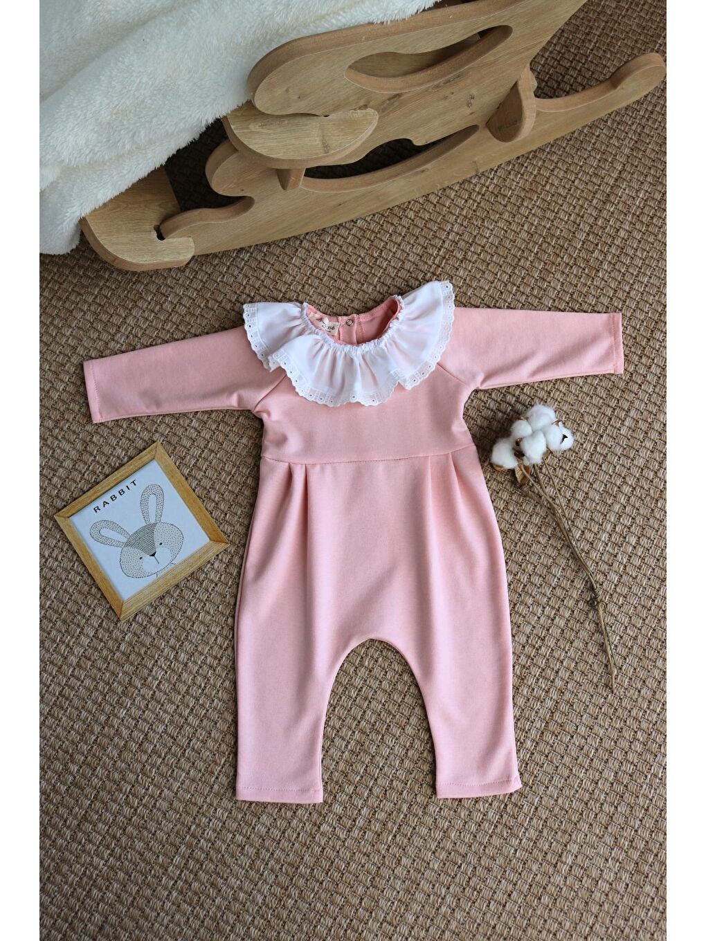 Pembe Kız Bebek Fisto Detay Uzun Kollu Çıtçıtlı Yakalı Tulum-3