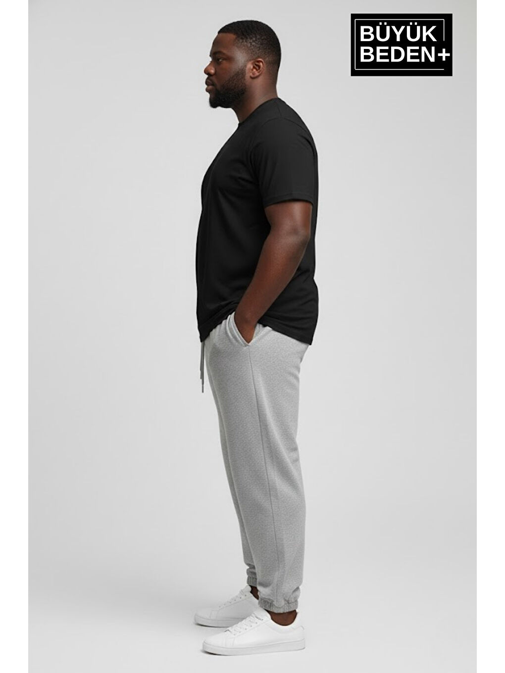 Gri Erkek Büyük Beden N Logolu Paça Lastikli Rahat Kesim Jogger İnce Eşofman Altı SPR26BEA951-4-1