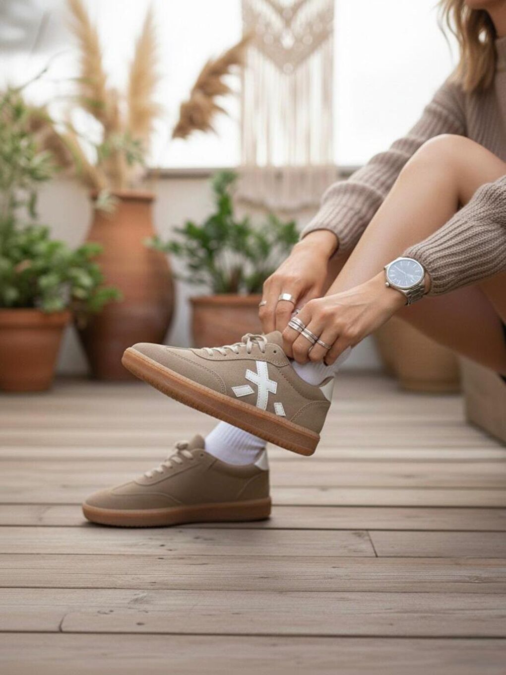 Kadın Sanda Bej Günlük Ortopedik Rahat Taban Sneaker-1