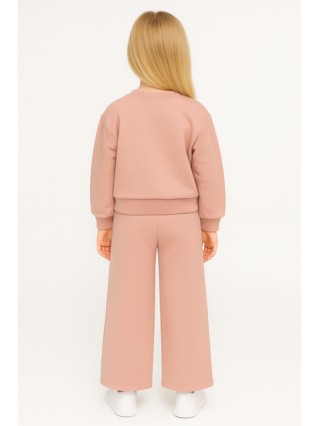 Pembe Bisiklet Yaka Papatya Nakışlı Gül Kurusu Renk Kız Çocuk Eşofman Takım-2