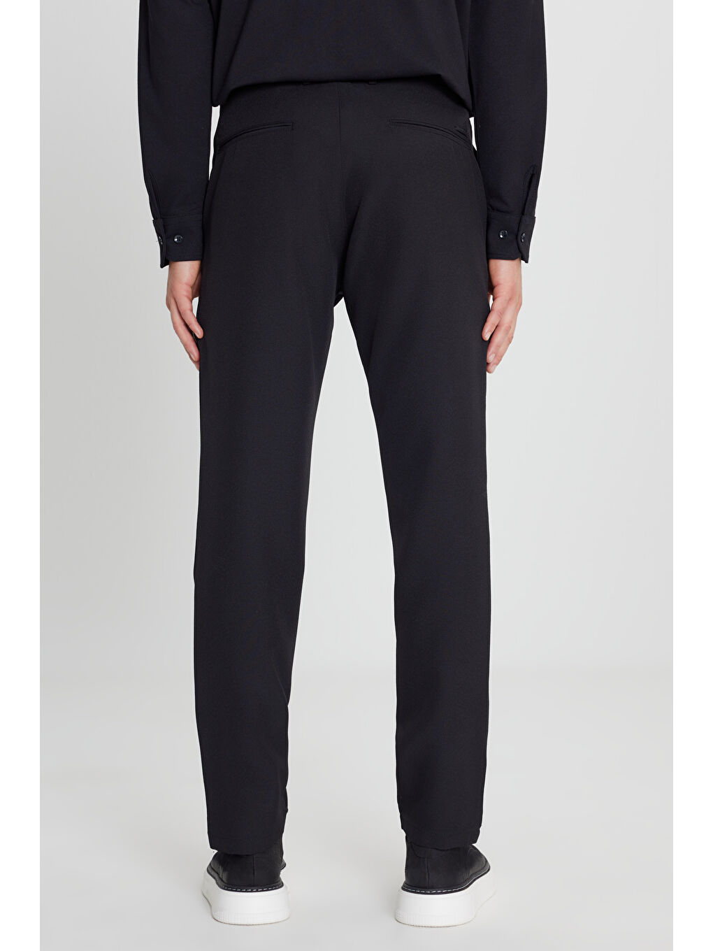 Erkek Siyah Slim Fit Beli Bağlamalı Gofre Desenli Yan Cepli Casual Pantolon-4