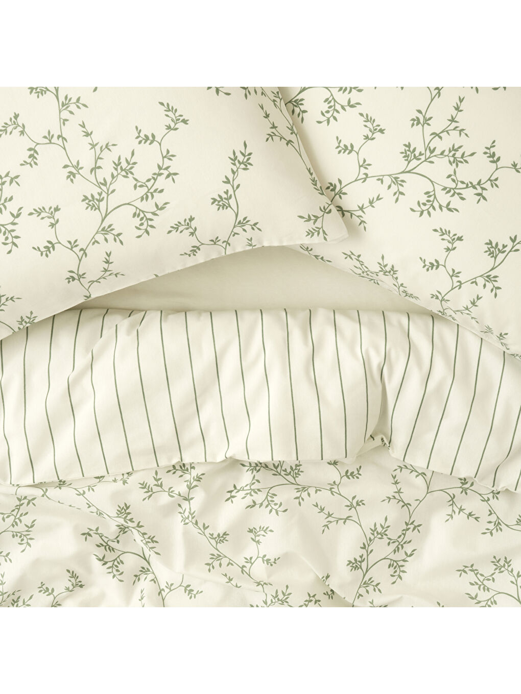 Lauren Pamuklu Çift Kişilik Nevresim Seti Yeşil (200x220 cm)-1