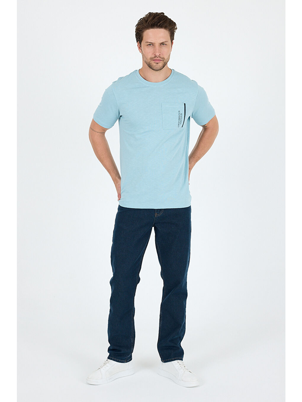 Mavi Bisiklet Yaka Baskılı Penye Erkek %100 Pamuk Tişört