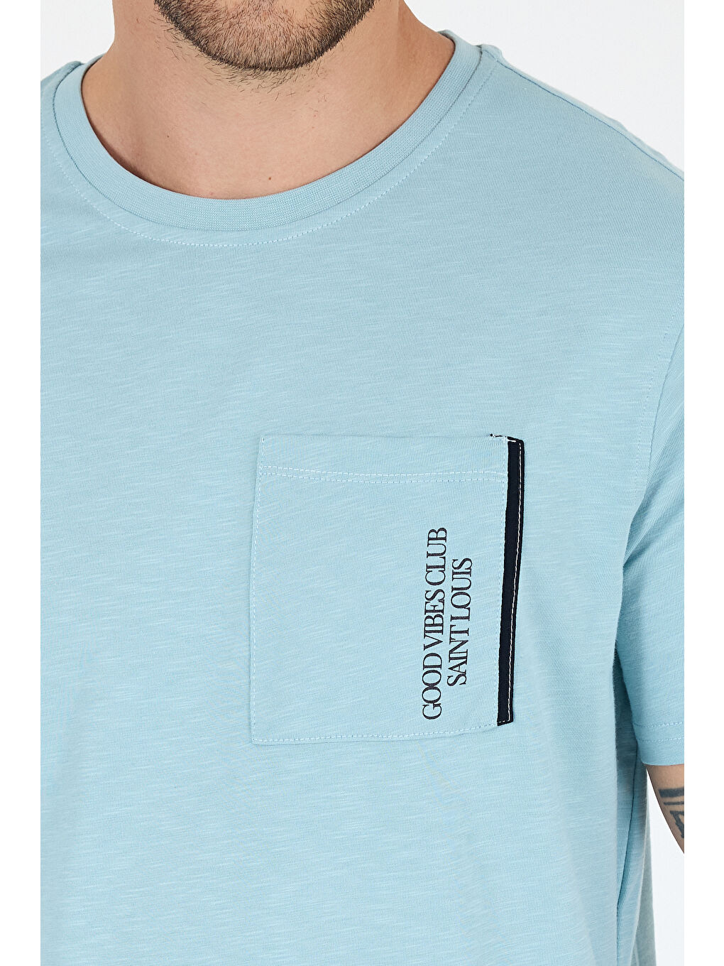 Mavi Bisiklet Yaka Baskılı Penye Erkek %100 Pamuk Tişört-1