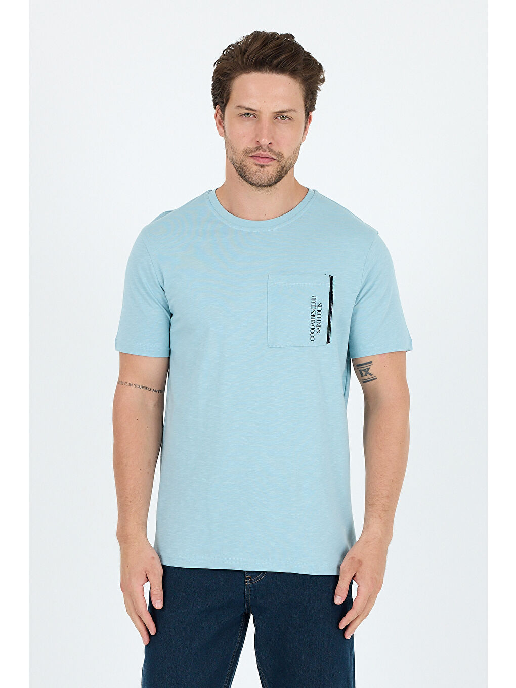 Mavi Bisiklet Yaka Baskılı Penye Erkek %100 Pamuk Tişört-2