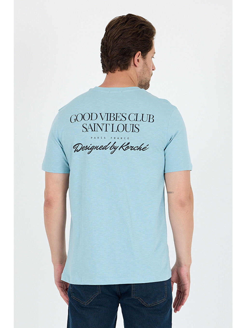 Mavi Bisiklet Yaka Baskılı Penye Erkek %100 Pamuk Tişört-3